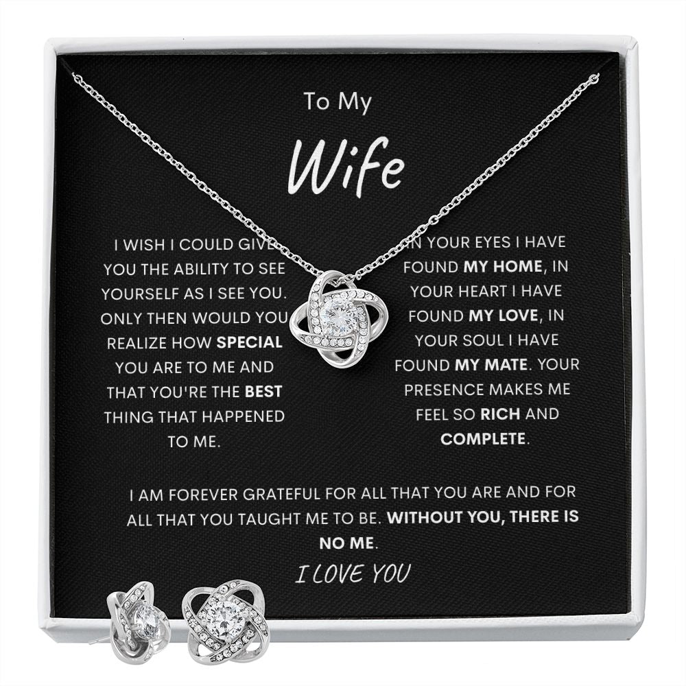 "I wish" Wife Love Knot Necklace and Earring Set