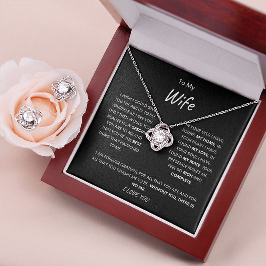 "I wish" Wife Love Knot Necklace and Earring Set