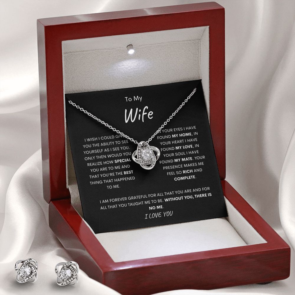 "I wish" Wife Love Knot Necklace and Earring Set